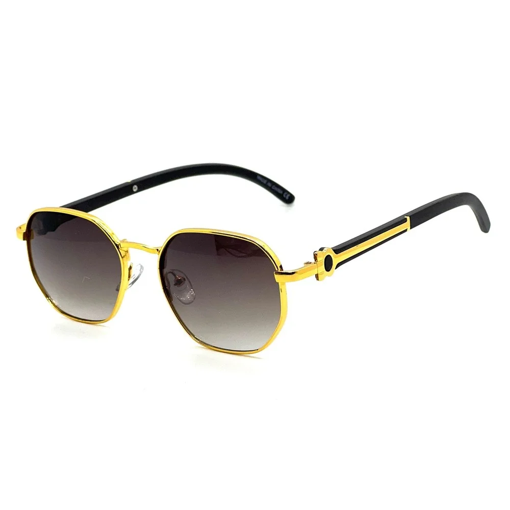 Mens Gold Round Sunglasses Black Gradient Lens Retro Luxury Style Eyewear Lentes